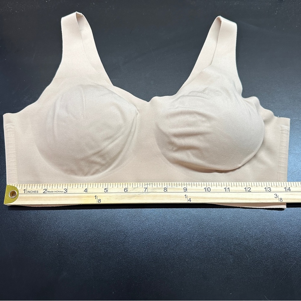 Honey Love Wireless Soft Form Bra Large Tan V Neck Smoothing Wide Strap Comfort - Picture 9 of 10